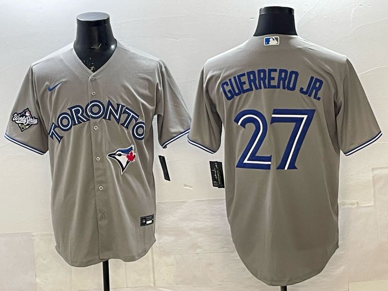 Men 2025 Nike Toronto Blue Jays #27 Guerrero jr Grey Game MLB Jersey 02->toronto blue jays->MLB Jersey